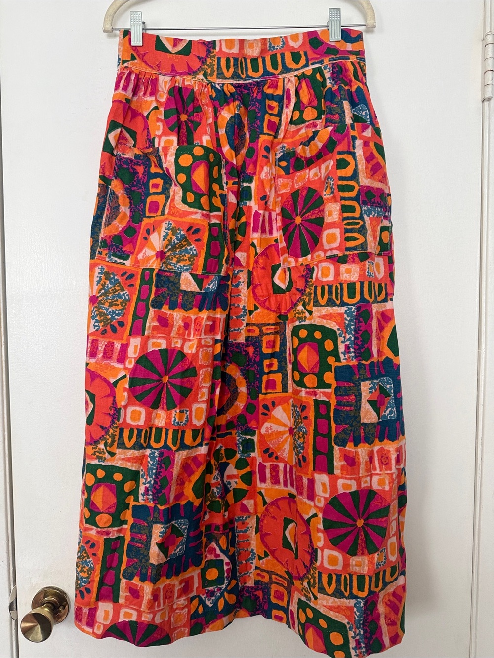 Vibrant Geometric Print Kitchen Apron Skirt - Pink Orange Green - Picture 1 of 3